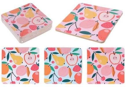 Σουβέρ 6τμχ με Σχέδιο Φρούτα Ροζ