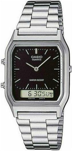 Ανδρικό Ρολόι Casio AQ-230A-1D με Μεταλλικό Μπρασελέ Ασημί