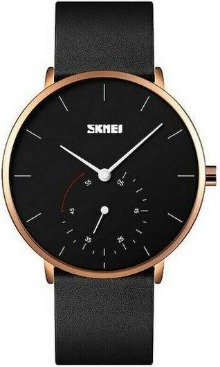 Ανδρικό Ρολόι Skmei 9213 με Δερμάτινο Λουράκι Μαύρο