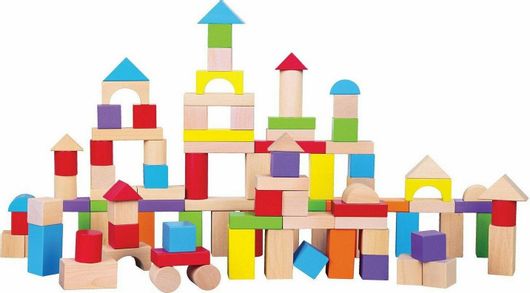 Τουβλάκια New Classic Toys Ξύλινα  Μπλοκ Κατασκευών Colored για 1.5+ Ετών 100τμχ