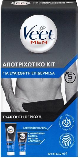 Κρέμα Αποτρίχωσης Veet Men Ανδρική  Σώματος με Αλόη Βέρα για Ευαίσθητες Επιδερμίδες 100ml & 50ml