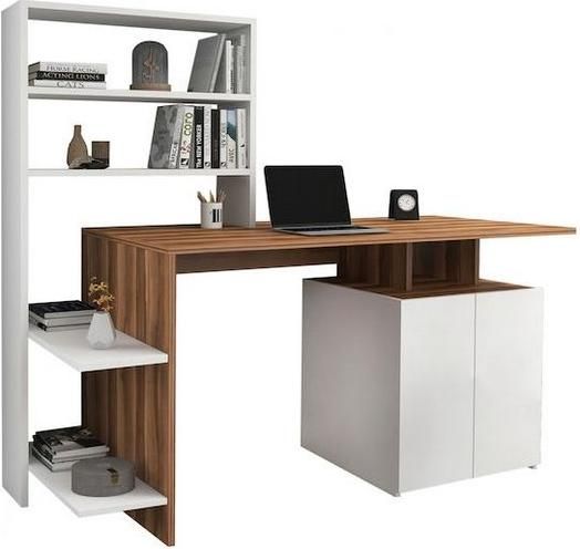 Γραφείο HomeMarkt με Βιβλιοθήκη Ξύλινο Καρυδί / Λευκό 146.3x58x128.4cm