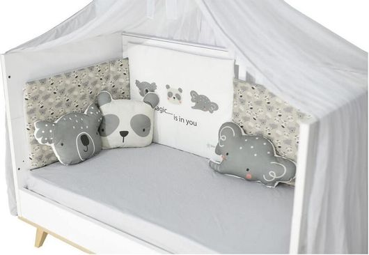 Βρεφικά Διακοσμητικά Μαξιλάρια Κούνιας Bebe Stars "Panda" Γκρι 3τμχ