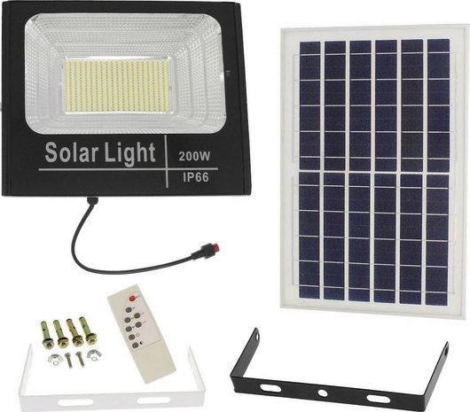 Ηλιακός Προβολέας Στεγανός LED 200W Ψυχρό Λευκό 6500K με Τηλεχειριστήριο IP66