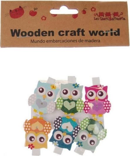 Μανταλάκια Χειροτεχνίας 257353 Κουκουβάγια 4cm 6τμχ