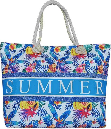 Τσάντα Θαλάσσης Summertiempo Summer Ανανάς - Φοίνικες Μεγάλη 58x37x16cm Πολύχρωμο