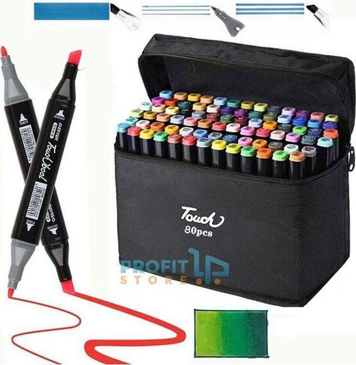 Σετ 80 Επαγγελματικοί Μαρκαδόροι Ζωγραφικής με Διπλή Μύτη Βασικά & Παστέλ τα Broad & Fine με Τσαντάκι Μεταφοράς