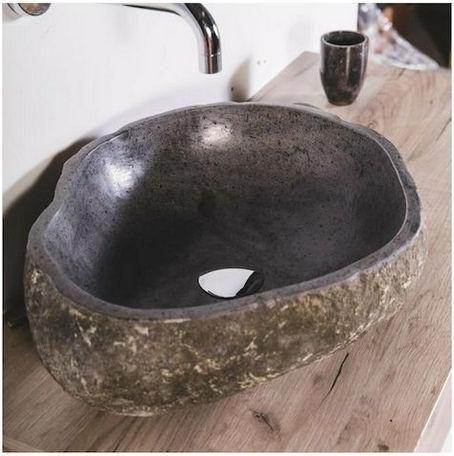 Νιπτήρας Μπάνιου Bati Bali River Stone 60 Επικαθήμενος Πέτρινος 60x60cm Μαύρο