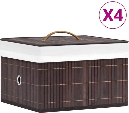 Κουτιά Αποθήκευσης vidaXL από Μπαμπού με Καπάκι 31x31x20cm Σετ 4τμχ Καφέ