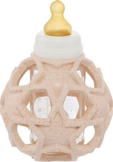 Μπιμπερό Hevea Planet Γυάλινο 2 σε 1 with Star Ball Cover με Θηλή Καουτσούκ 120ml για 0+ Μηνών Πορτοκαλί