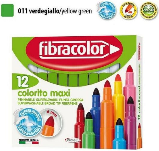 Μαρκαδόροι Ζωγραφικής Fibracolor Colorito Maxi Πλενόμενοι Χονδροί 12τμχ 011 Πράσινο