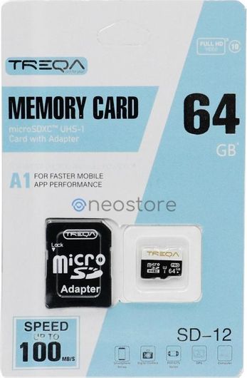 Κάρτα Μνήμης Treqa SDHC 64GB Class 10 U1 A1 UHS-I με Αντάπτορα