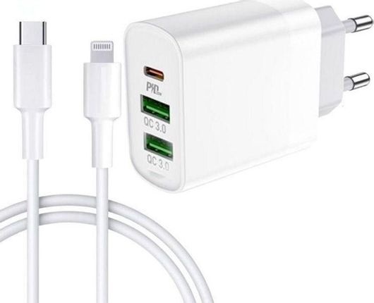 Treqa Φορτιστής με 2 Θύρες USB-A & Θύρα USB-C & Καλώδιο microUSB 38W Power Delivery Λευκός CH-640-M