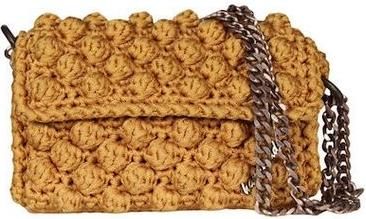 Γυναικεία Τσάντα Χειροποίητη Πλεκτή με Πολυεστερική Κορδέλα & Διπλή Μπρονζέ Αλυσίδα