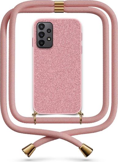 Θήκη Κινητού Back Cover για Samsung Galaxy A23 - TPU Glitter - Pink με Κορδόνι Nude