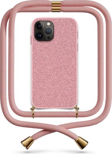 Θήκη Κινητού Back Cover για Apple iPhone 14 Pro Max - TPU Glitter - Pink με Κορδόνι Nude