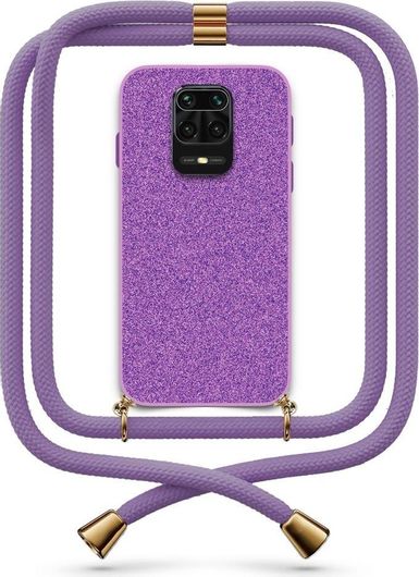 Θήκη Κινητού Back Cover για Xiaomi Redmi Note 9S / 9 Pro - TPU Glitter - Purple με Κορδόνι Lilac
