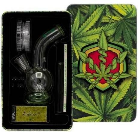 Bong Greenline Γυάλινο με Grinder Αναπτήρα & Σίτες 12cm