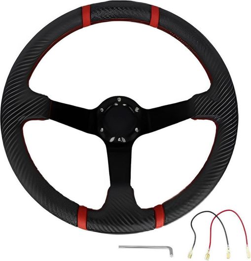 Τιμόνι Αυτοκινήτου Αλουμινίου HW-0032 Τριάκτινο Ø35cm Μαύρο / Μαύρο