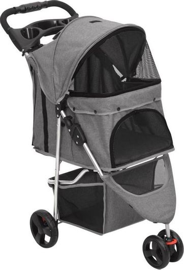 Καρότσι για Μεταφορά Σκύλου & Γάτας vidaXL έως 15kg 98x46x98cm Γκρι