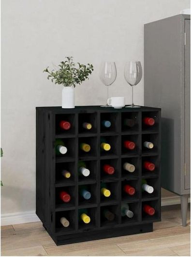 Κάβα Ποτών vidaXL Επιδαπέδια Ξύλινη για 25 Μπουκάλια Μαύρο 55.5x34x61cm Μασίφ