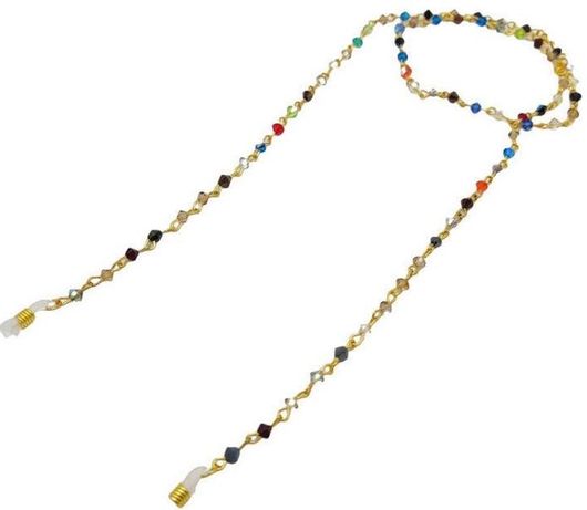 Αλυσίδα για Γυαλιά 70εκ. Χρυσή Με Πέτρες Μπλε Κόκκινο Λευκό