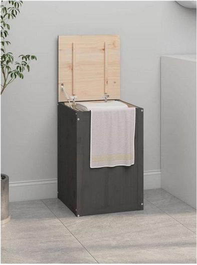 Καλάθι Απλύτων vidaXL 823566 Ξύλινο με Καπάκι 44x44x66cm Γκρι