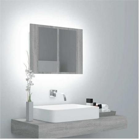 Καθρέπτης Μπάνιου vidaXL 822842 Ορθογώνιος Led από MDF με Ντουλάπι 60x12cm Γκρι