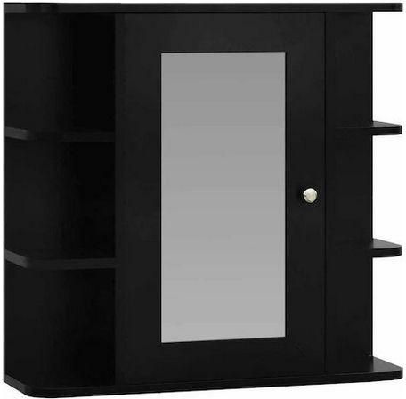 Καθρέπτης Μπάνιου vidaXL 323602 Ορθογώνιος από MDF με Ράφι & Ντουλάπι 66x63cm Μαύρος