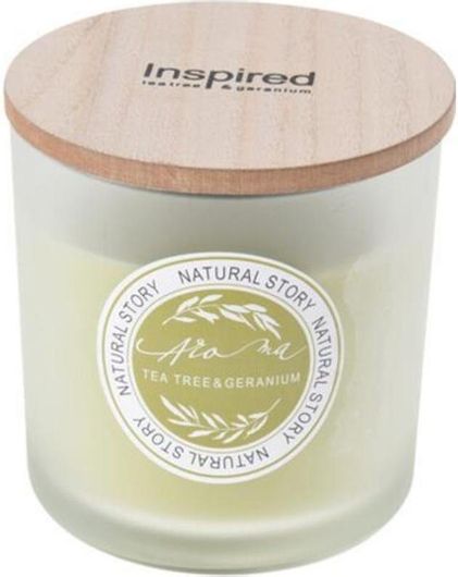 Κερί Αρωματικό Natural Stor με Ξύλινο Καπάκι 10x10cm Tea Tree Geranium