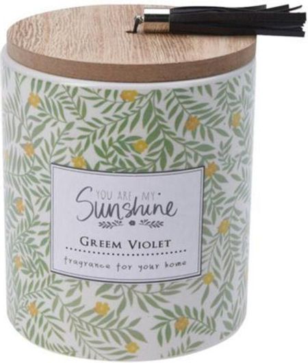 Κερί Αρωματικό Sunshine με Ξύλινο Καπάκι 9x11.7cm Greem Violet