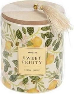 Κερί Αρωματικό "Sweet Fruity" με Ξύλινο Καπάκι 9x11,7cm Fresh Lemon