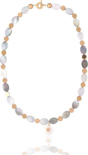 Black Coral Mother Pearl Necklace with Sun Element - Spring Ring brass clasp