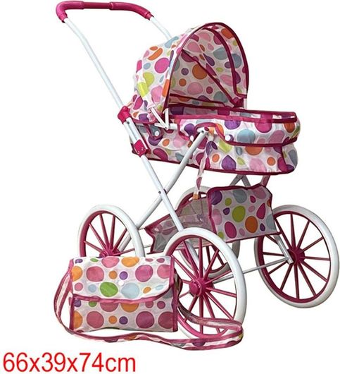 Καρότσι Κούκλας Port Bebe Ροζ Πουά & Τσάντα 66x39x74cm για 3+ Ετών