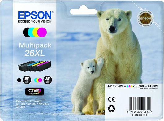 Epson 26 Γνήσιο Πακέτο 4 Μελανιών Εκτυπωτή InkJet Κίτρινο/Κυανό/Ματζέντα/Μαύρο C13T26164010