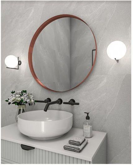 Καθρέπτης Μπάνιου Iron Circle Slim 42cm με LED Copper Rame Χαλκού