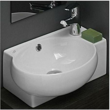 Νιπτήρας Μπάνιου Cerastyle Mini Επιτοίχιος Κρεμαστός / Επικαθήμενος Πορσελάνης 45x28cm Λευκό