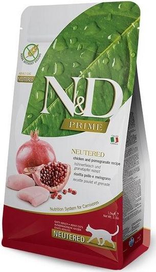Ξηρά Τροφή Farmina N&D Prime Neutered Adult 10kg για Ενήλικες Στειρωμένες Γάτες με Κοτόπουλο & Ρόδι 