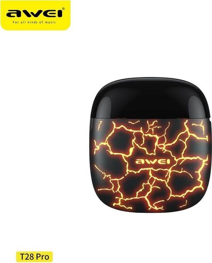 Awei T28 Pro Earbud Bluetooth Handsfree Ακουστικά με Θήκη Φόρτισης Ice Crack Orange