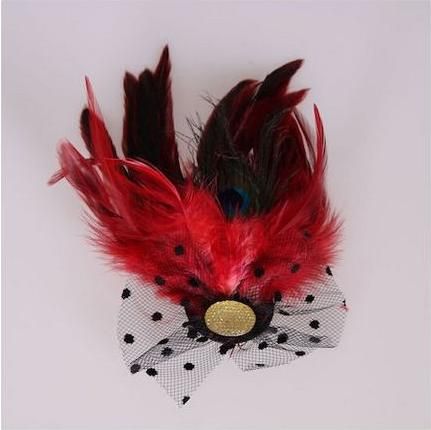 Καρφίτσα Διακοσμητική με Φυσικό Φτερό 22.00cm Κόκκινο / Πράσινο 