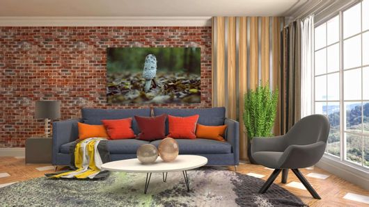 Πίνακας Ένα Λευκό Μανιτάρι Που Κάθεται Πάνω Από Ένα Σωρό Φύλλα 65x40cm