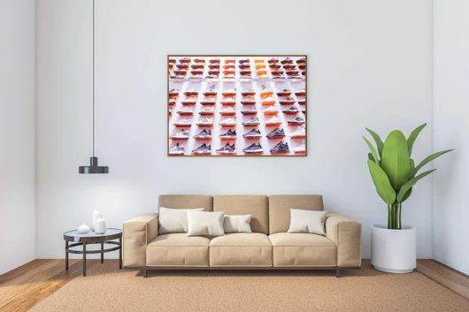 Πίνακας Μια Μεγάλη Βιτρίνα Γεμάτη με Πολλά Παπούτσια 200x130cm