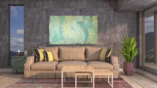 Πίνακας Γκρινιάρης Τοίχος με Κίτρινη και Πράσινη Μπογιά 80x50cm