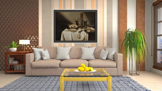 Πίνακας Μια Ζωγραφιά με Φαγητό και Κρασί σε Ένα Τραπέζι 50x40cm