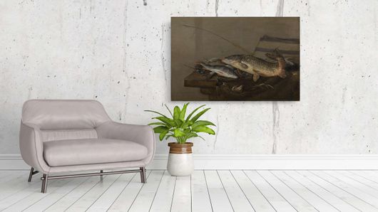 Πίνακας Ένας Πίνακας με Ψάρια σε Τραπέζι με Καλάμι 65x40cm