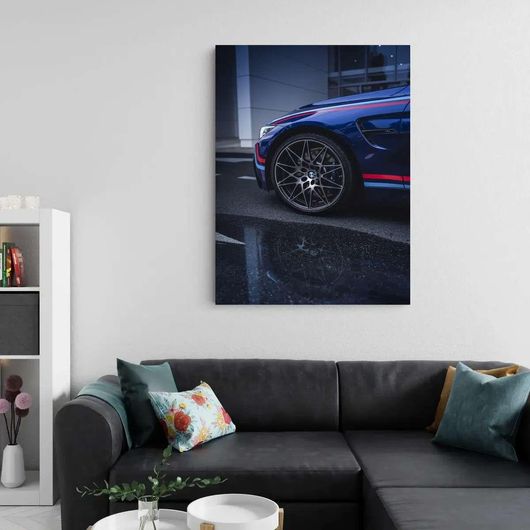 Πίνακας Ένα Μπλε Αυτοκίνητο Bmw Παρκαρισμένο Μπροστά Από Ένα Κτίριο 100x150cm