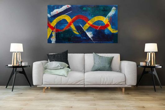 Πίνακας Μια Ζωγραφιά Ενός Ολυμπιακού Συμβόλου σε Μπλε Φόντο 50x40cm