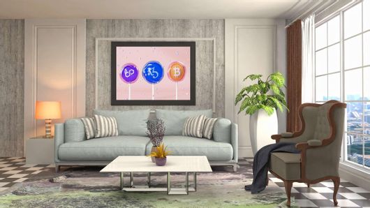 Πίνακας Τρία Γλειφιτζούρια με Σύμβολα Bitcoin 90x60cm