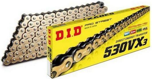 Αλυσίδα Κίνησης Μοτοσυκλέτας DID 530 VX GB Αυτολιπαινόμενη X Ring με 108 Σύνδεσμους Χρυσό / Μαύρο