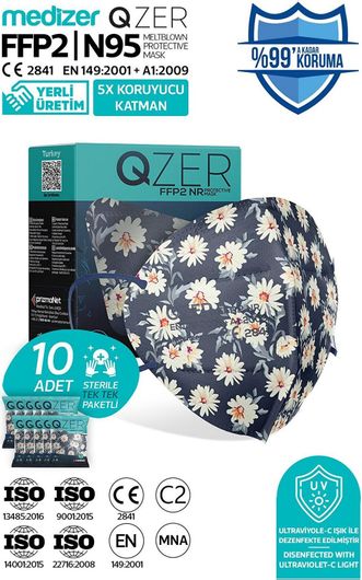 Μάσκα Υψηλής Προστασίας FFP2 / N95 QZER Mountain Daisy Αποστειρωμένη 10τμχ